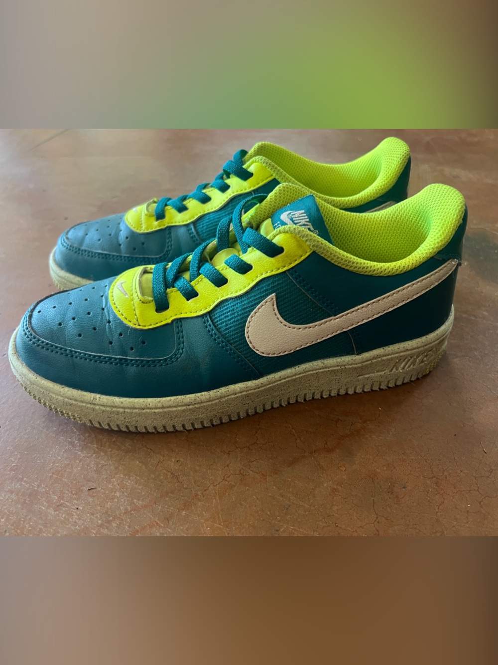 Nike Teal and Neon Yellow Kids Lace-Up Sneakers